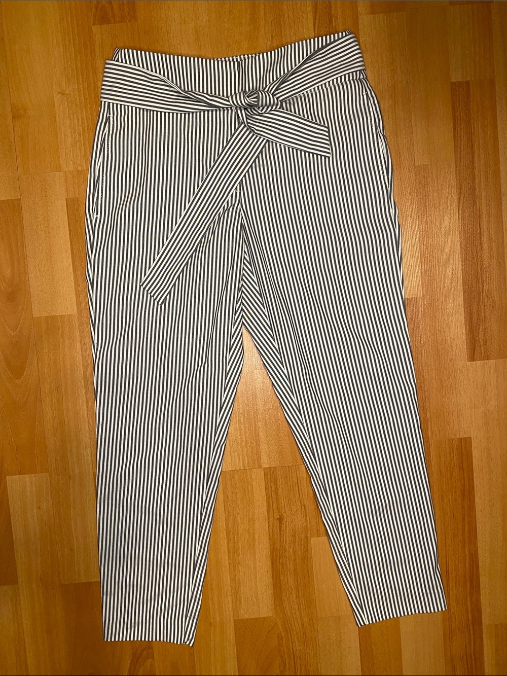 Dynamite Black and White Striped Casual Dress Pants with Waist Tie